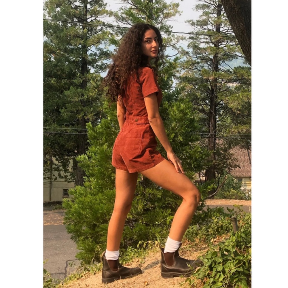 Urban Outfitters UO Tyson Zi-Front Short Sleeve Romper in Corduroy Size M